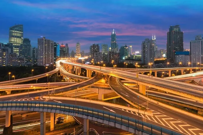 Framed Print : Beautiful Shanghai city with interchange overpass at nightfall in Shanghai, China Framed Print : Beautiful Shanghai city with interchange overpass at nightfall in Shanghai, China