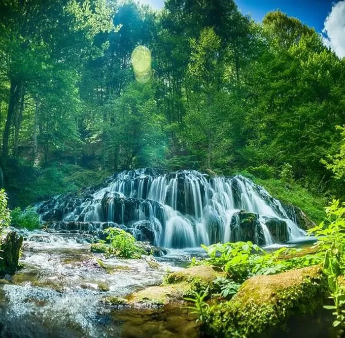 Framed Print : Beautiful spring waterfall Dokuzak in Strandzha Mountain