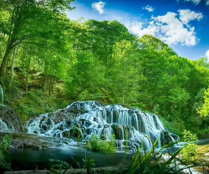 Framed Print : Beautiful spring waterfall Dokuzak in Strandzha Mountain