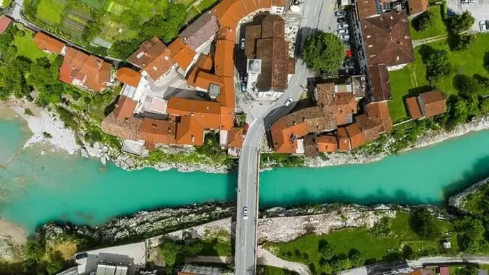 Framed Print : Beautiful Summer Day Drone View of Kal na Soci, Slovenia Framed Print : Beautiful Summer Day Drone View of Kal na Soci, Slovenia
