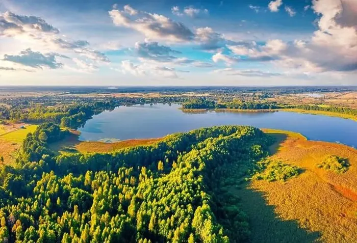 Framed Print : Beautiful summer scenery. Stunning morning view from flying drone of Pishchans'ke lake Framed Print : Beautiful summer scenery. Stunning morning view from flying drone of Pishchans'ke lake