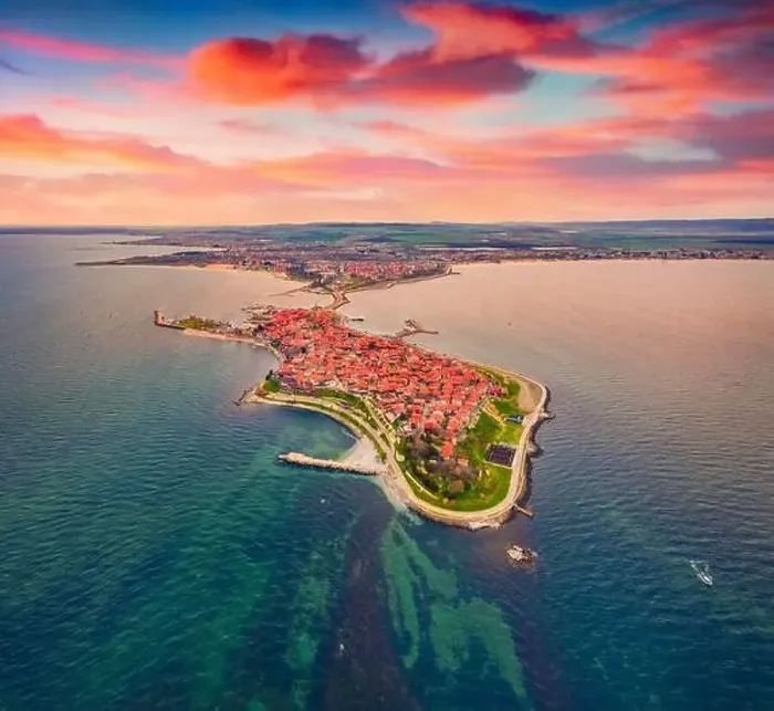 Framed Print : Beautiful summer scenery. View from flying drone of old town of Nessebar Framed Print : Beautiful summer scenery. View from flying drone of old town of Nessebar