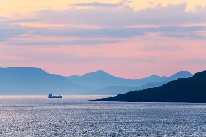 Framed Print : Beautiful summer sunset on Faroe Islands, Denmark. Lonely ship in the coastal waters. Landscape photography Framed Print : Beautiful summer sunset on Faroe Islands, Denmark. Lonely ship in the coastal waters. Landscape photography