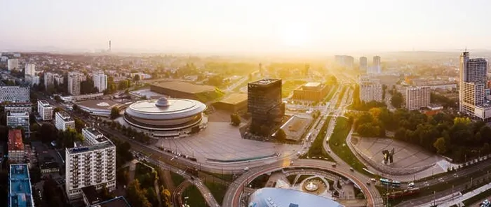 Framed Print : Beautiful sunrise over city center of Katowice Framed Print : Beautiful sunrise over city center of Katowice