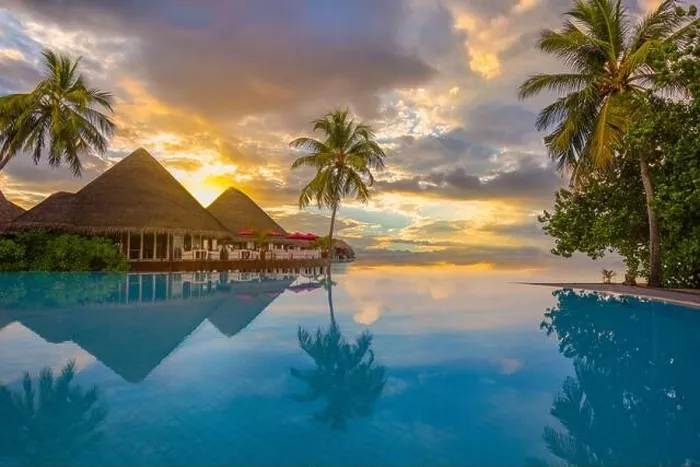 Framed Print : Beautiful sunset beach scene. Colorful sky and clouds view with calm sea and relaxing tropical mood, over water villa. Exotic travel landscape Framed Print : Beautiful sunset beach scene. Colorful sky and clouds view with calm sea and relaxing tropical mood, over water villa. Exotic travel landscape
