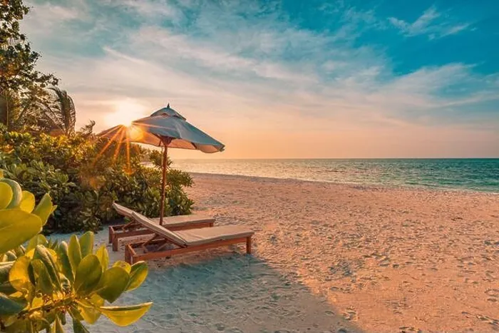 Framed Print : Beautiful sunset relax beach. Chairs on sandy beach near the sea. Summer holiday and vacation concept for tourism. Inspire romance tropical landscape Framed Print : Beautiful sunset relax beach. Chairs on sandy beach near the sea. Summer holiday and vacation concept for tourism. Inspire romance tropical landscape
