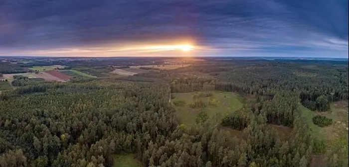Framed Print : Beautiful sunset with strange clouds over forest. Drone landscape Framed Print : Beautiful sunset with strange clouds over forest. Drone landscape