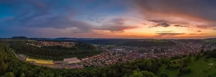 Framed Print : Beautiful sunset view over the recreation area of the Schwaebische Alb and it's city Albstadt Framed Print : Beautiful sunset view over the recreation area of the Schwaebische Alb and it's city Albstadt