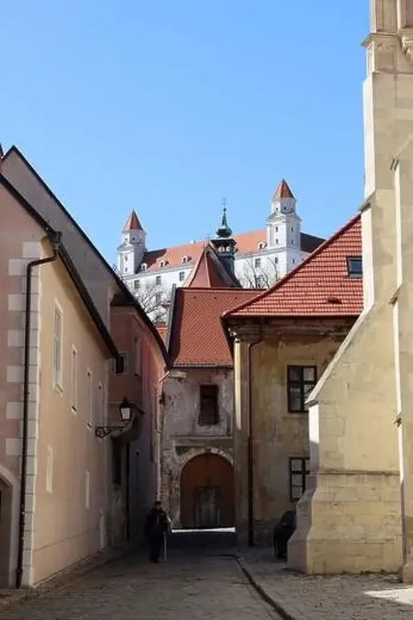 Framed Print : Beautiful tiny street in the old town of Bratislava, Slovakia. Architecture of Europe. Tourist destinations concept Framed Print : Beautiful tiny street in the old town of Bratislava, Slovakia. Architecture of Europe. Tourist destinations concept