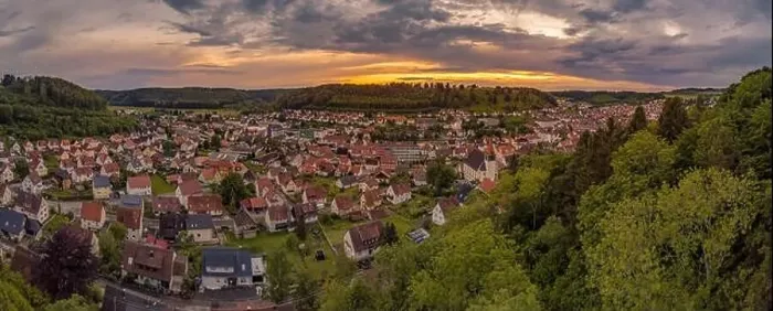 Framed Print : A beautiful town at the sunset in Badem Wuertemberg germany called Albstadt, view from a drone Framed Print : A beautiful town at the sunset in Badem Wuertemberg germany called Albstadt, view from a drone