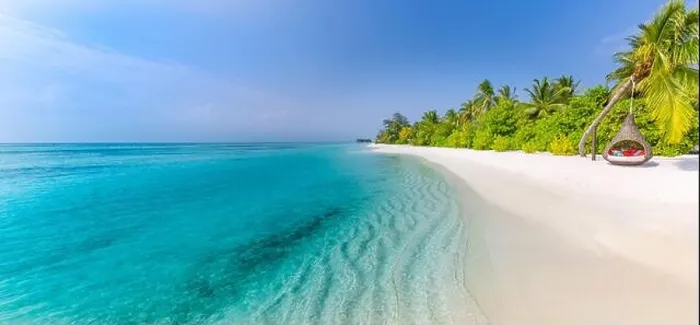 Framed Print : Beautiful tropical beach banner. White sand and coco palms travel tourism wide panorama background concept. Amazing beach landscape Framed Print : Beautiful tropical beach banner. White sand and coco palms travel tourism wide panorama background concept. Amazing beach landscape