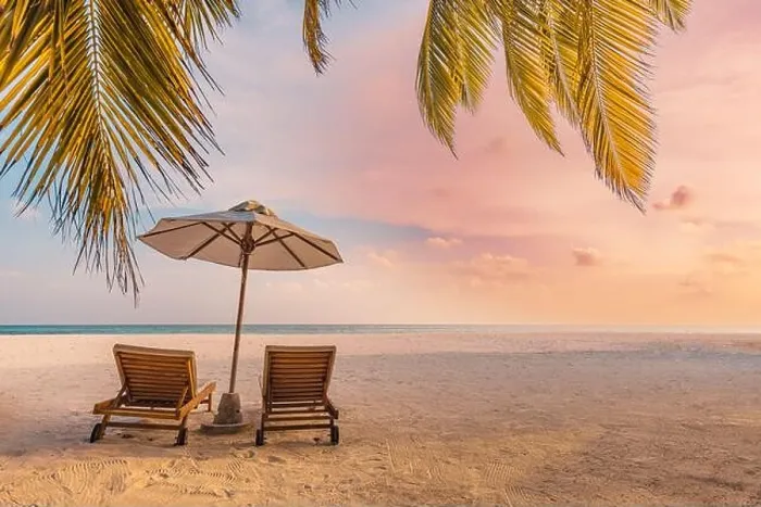 Framed Print : Beautiful tropical island, couple chairs umbrella under palm tree leaves, paradise sea sand sky. Summer travel landscape amazing vacation beach Framed Print : Beautiful tropical island, couple chairs umbrella under palm tree leaves, paradise sea sand sky. Summer travel landscape amazing vacation beach