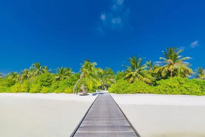 Framed Print : Beautiful tropical Maldives island with beach jetty sea and coconut palm tree on blue sky. Luxury summer nature holiday vacation background concept Framed Print : Beautiful tropical Maldives island with beach jetty sea and coconut palm tree on blue sky. Luxury summer nature holiday vacation background concept