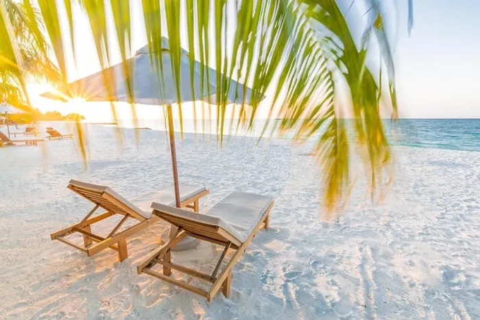 Framed Print : Beautiful tropical sunset scenery, two sun beds, loungers, umbrella under palm tree. Luxury resort, beach landscape with white sand and palm trees Framed Print : Beautiful tropical sunset scenery, two sun beds, loungers, umbrella under palm tree. Luxury resort, beach landscape with white sand and palm trees