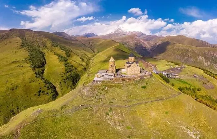 Framed Print : Beautiful Top view from drone to Tsminda Sameba or Holy Trinity Church Near Village Of Gergeti In Georgia Framed Print : Beautiful Top view from drone to Tsminda Sameba or Holy Trinity Church Near Village Of Gergeti In Georgia