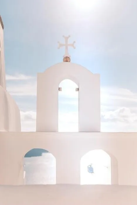 Framed Print : Beautiful view of typical Santorini church in Greece in the Cyclades