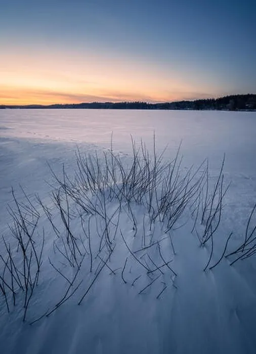 Framed Print : Beautiful winter landscape with snow and sunset at evening in Finland Framed Print : Beautiful winter landscape with snow and sunset at evening in Finland