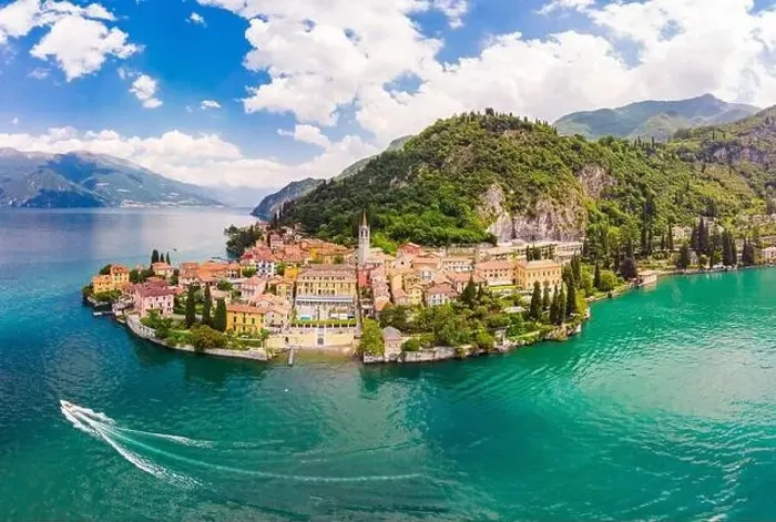 Framed Print : Beautifull aerial panoramic view from the drone to Varenna - famous old Italy town on bank of Como lake Framed Print : Beautifull aerial panoramic view from the drone to Varenna - famous old Italy town on bank of Como lake
