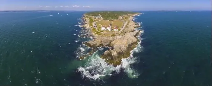 Framed Print : Beavertail Lighthouse in Beavertail State Park aerial view in summer Framed Print : Beavertail Lighthouse in Beavertail State Park aerial view in summer