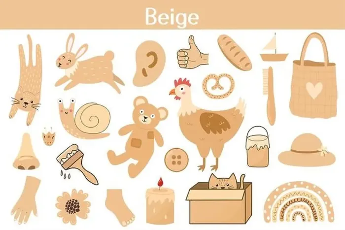 Framed Print : Beige color objects set. Learning colors for kids. Cute elements collection Framed Print : Beige color objects set. Learning colors for kids. Cute elements collection
