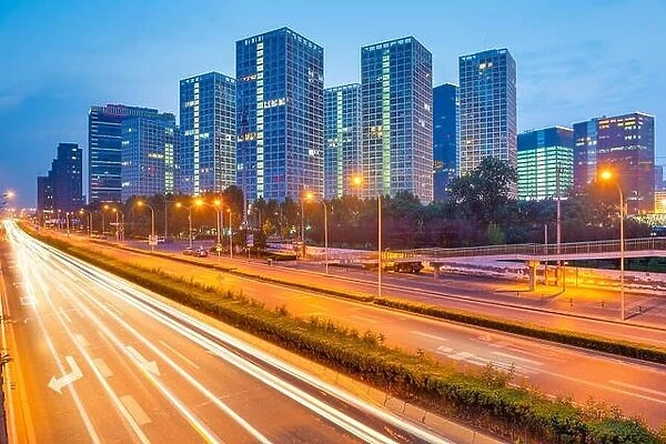 Beijing, China cityscape and highways at dussk