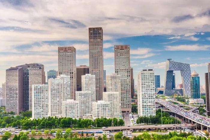 Framed Print : Beijing, China modern financial district skyline on a nice day with blue sky Framed Print : Beijing, China modern financial district skyline on a nice day with blue sky