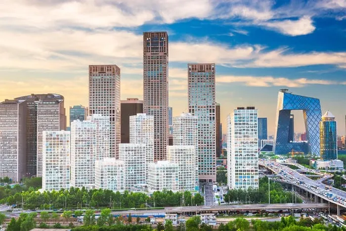 Framed Print : Beijing, China modern financial district skyline on a nice day with blue sky Framed Print : Beijing, China modern financial district skyline on a nice day with blue sky