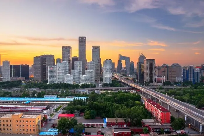 Framed Print : Beijing, China overlooking the central business district skyline at sunset Framed Print : Beijing, China overlooking the central business district skyline at sunset