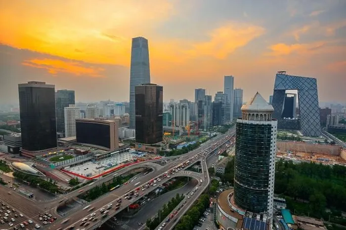 Framed Print : Beijing, China overlooking the central business district skyline at sunset Framed Print : Beijing, China overlooking the central business district skyline at sunset