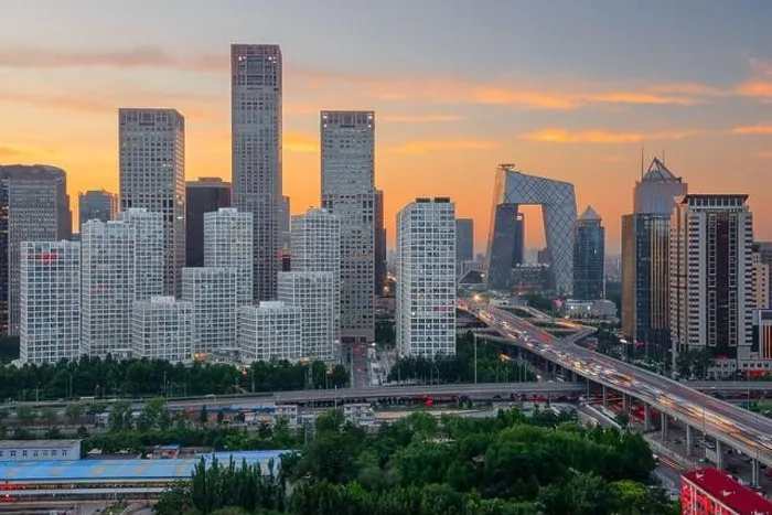 Framed Print : Beijing, China overlooking the central business district skyline at sunset Framed Print : Beijing, China overlooking the central business district skyline at sunset