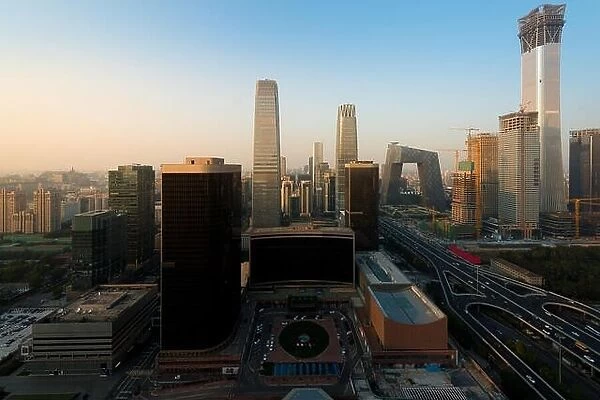 Beijing cityscape at dusk. Landscape of Beijing business building in China. Modern high building in business district area at morning