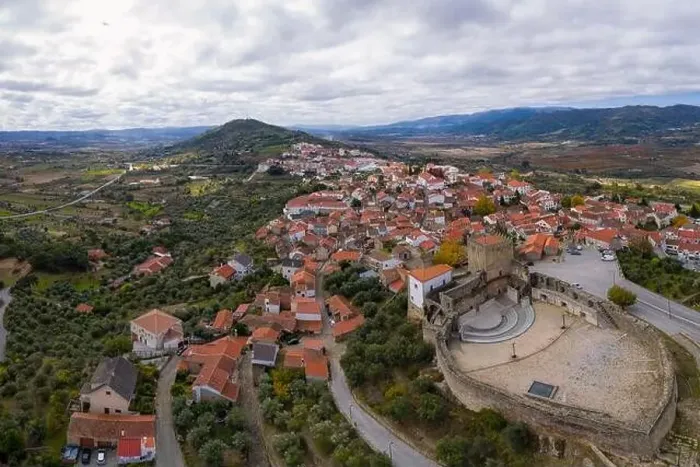 Framed Print : Belmonte historic village drone aerial view of castle in Portugal Framed Print : Belmonte historic village drone aerial view of castle in Portugal