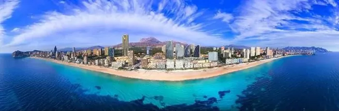 Framed Print : Benidorm city of Costa Blanca, Spain. Aerial drone panoramic high angle view Framed Print : Benidorm city of Costa Blanca, Spain. Aerial drone panoramic high angle view