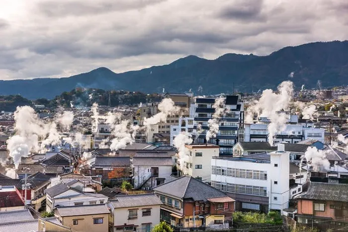 Framed Print : Beppu, Japan cityscape with hot spring bath houses Framed Print : Beppu, Japan cityscape with hot spring bath houses