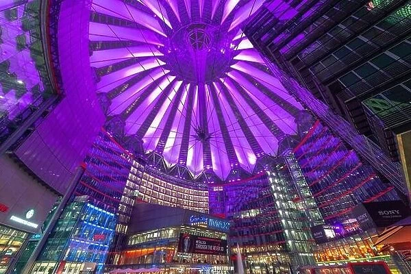 BERLIN, GERMANY - SEPTEMBER 20, 2013: Sony Center at night. The center is a public space located in the Potsdamer Platz financial district