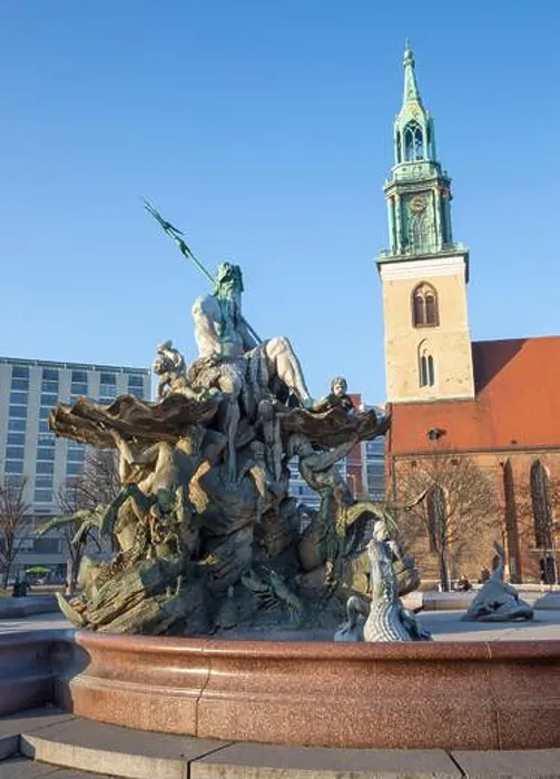 Framed Print : Berlin - The Neptune Fountain (Neptunbrunnen) and the Marienkirche church designed by Reinhold Begas in 1891 Framed Print : Berlin - The Neptune Fountain (Neptunbrunnen) and the Marienkirche church designed by Reinhold Begas in 1891