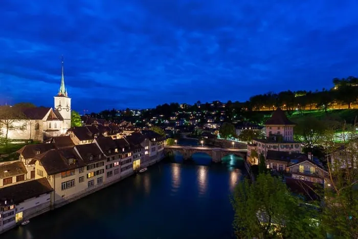 Framed Print : Bern. Image of Bern, capital city of Switzerland, during dramatic sunset