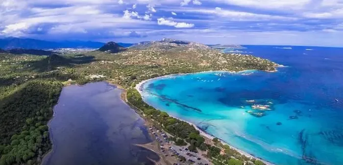 Framed Print : Best beaches of Corsica island - aerial video of beautiful Santa Giulia long beach with sault lake from one side Framed Print : Best beaches of Corsica island - aerial video of beautiful Santa Giulia long beach with sault lake from one side