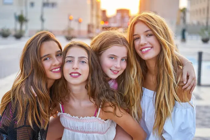 Framed Print : Best friends teen girls at sunset in the city group Framed Print : Best friends teen girls at sunset in the city group