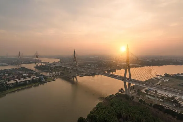 Framed Print : Bhumibol Bridge also known as the Industrial Ring Road Bridge is part of the Industrial Ring Road connecting southern Bangkok with Samut Prakan Provin Framed Print : Bhumibol Bridge also known as the Industrial Ring Road Bridge is part of the Industrial Ring Road connecting southern Bangkok with Samut Prakan Provin