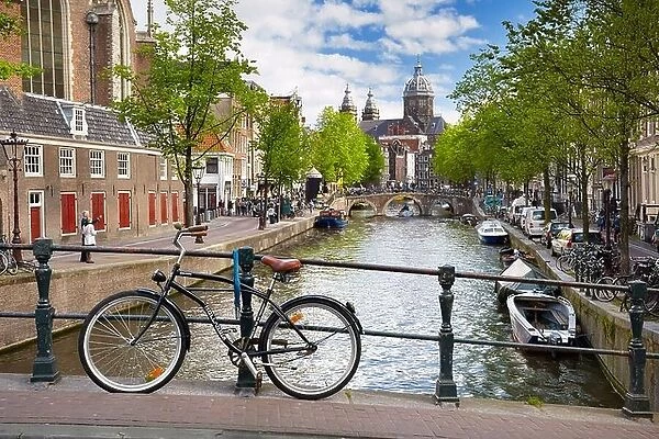 Bicycle on Amsterdam canal, Holland, Netherlands