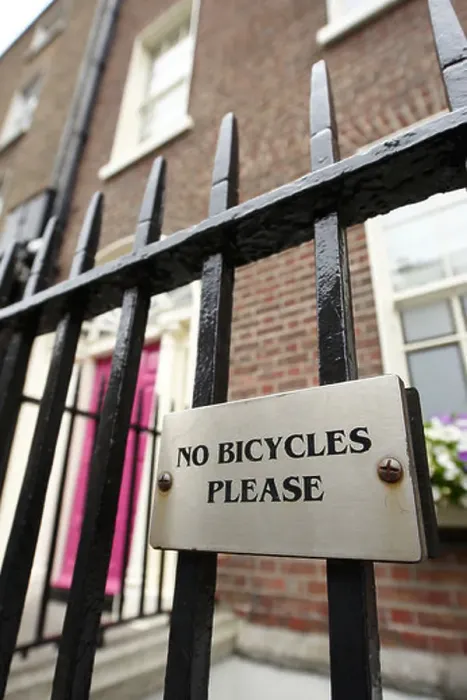 Framed Print : No Bicycles Please sign attached to metal railings Dublin Republic of Ireland Framed Print : No Bicycles Please sign attached to metal railings Dublin Republic of Ireland