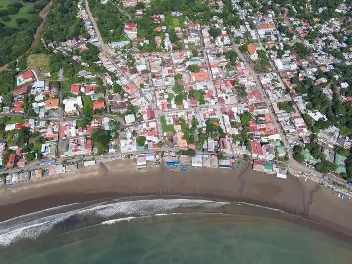 Framed Print : Big beach in San Juan Del Sur town above top drone view Framed Print : Big beach in San Juan Del Sur town above top drone view