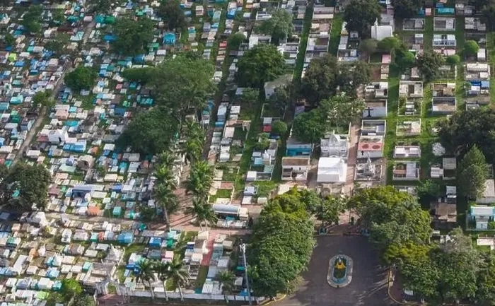 Framed Print : Big cemetery aerial drone view in central america Framed Print : Big cemetery aerial drone view in central america