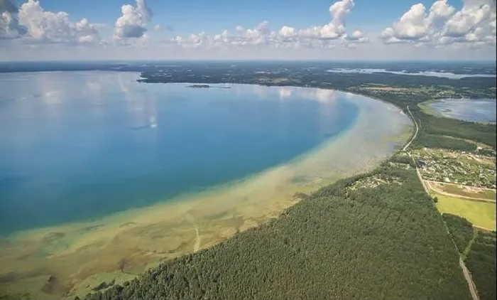 Framed Print : Big lake in forest background aerial drone top view Framed Print : Big lake in forest background aerial drone top view