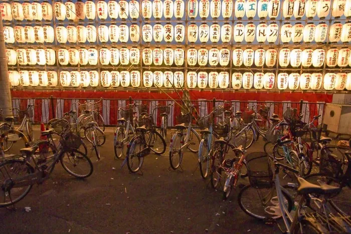 Framed Print : Bikes sit in front of a row of chÅchin lanterns in the streets of Kishiwada city during the Kishiwada Danjiri Matsuri festival Framed Print : Bikes sit in front of a row of chÅchin lanterns in the streets of Kishiwada city during the Kishiwada Danjiri Matsuri festival