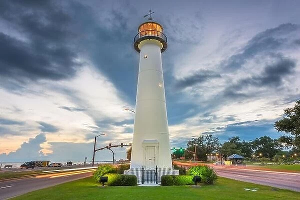 Biloxi, Mississippi USA at Biloxi Lighthouse at dusk