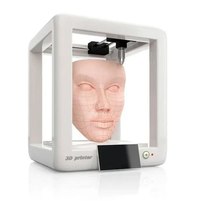 Framed Print : Bioprinting, illustration. Process of creating human skin face using 3D printer Framed Print : Bioprinting, illustration. Process of creating human skin face using 3D printer