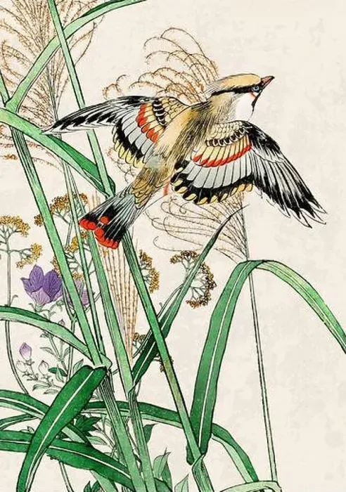 Framed Print : Bird Art. Oriental-style bird illustration. Digital watercolor on a grunge beige background Framed Print : Bird Art. Oriental-style bird illustration. Digital watercolor on a grunge beige background