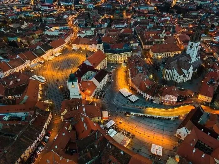 Framed Print : Birds eye view over historic city center of Sibiu Framed Print : Birds eye view over historic city center of Sibiu